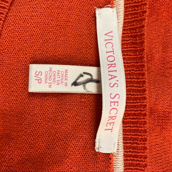 Victoria’s Secret Long Sleeve Orange Cotton Sweater Top Split Hem Size Small - Picture 3 of 11